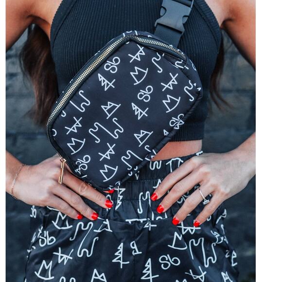 Black Brand Print Crossbody Sling Belt Bag - Picture 2 of 4